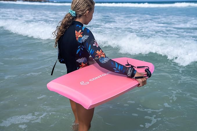 Reed Body Board 33 Inches Bodyboard Body Boards for Beach Kids Lightweight EPS Core Dual Channel Double Swivel Coiled Wrist Leash for All Surfing Levels