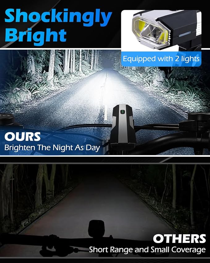 Bike Lights, 6+4 Modes Rechargeable Type-C Bike Light for Night Riding, Anti-Dazzle High Lumen LED Bike Lights Front and Rear, Bicycle Light Set Front and Back for Kids, Road, Cycling, Biking