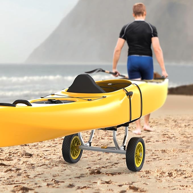 Bonnlo Kayak Cart, Heavy Duty Universal Kayak Trailer Adjustable Width 6.3"-18.7" Canoe Cart Dolly with 12" Flat-Free Kayak Wheels and Kickstand, 450 Lb Weight Capacity Kayak Trolley Transport