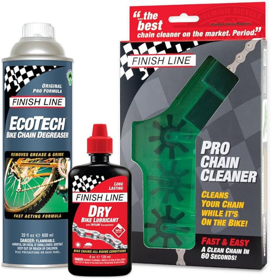 Finish Line Shop Quality Bicycle Chain Cleaner Kit – Deep Scrubbing Chain Cleaner, EcoTech Degreaser and Dry Lubricant for Efficient, Clean and Smooth Drivetrain Performance