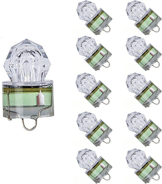 LED Fishing Light Underwater Deep Drop Lights Waterproof Diamond Tubular Underwater Fishing Lure Light Attractants for Tuna Swordfish, 10 Pack