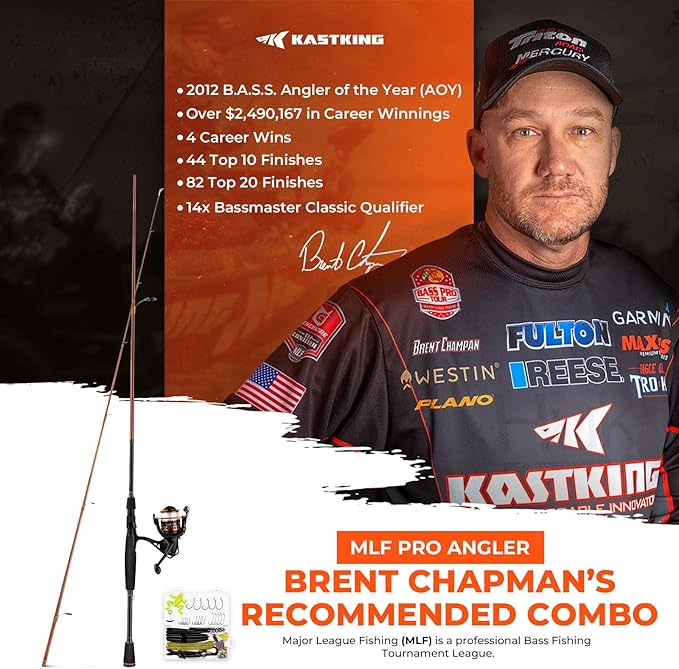 KastKing Brent Chapman Baitcasting Reel and Rod Combo, Tailored Tackle Kits, Pre-spooled Design, IM6 Graphite 2Pc Blanks, 5 + 1 Ball Bearings, Aluminum Oxide Ringed Stainless Steel Guides, EVA Handles