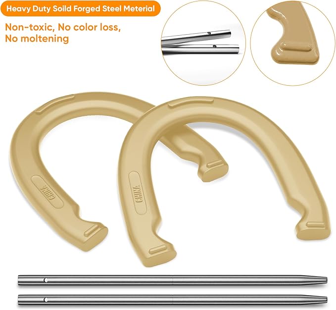 NQV Horseshoe Outdoor Game Set –Horse Shoe Game Kit,Sports Horseshoes Sets, Includes 4 Steel Horseshoes, 2 Metal Stakes & Carry Bag – Perfect for Lawn, Backyard, or Tailgating