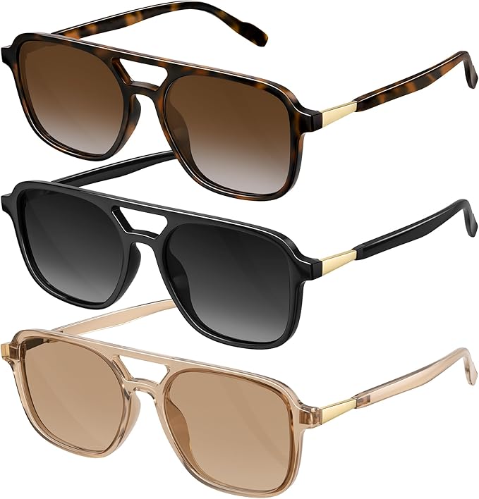 Retro Aviator Sunglasses for Women Men:Polarized Trendy Vintage 70s Rectangle Womens Shades Sun Glasses UV Protection