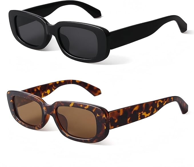 BUTABY Rectangle Sunglasses for Women Retro Driving Glasses 90’s Vintage Fashion Narrow Square Frame UV400 Protection