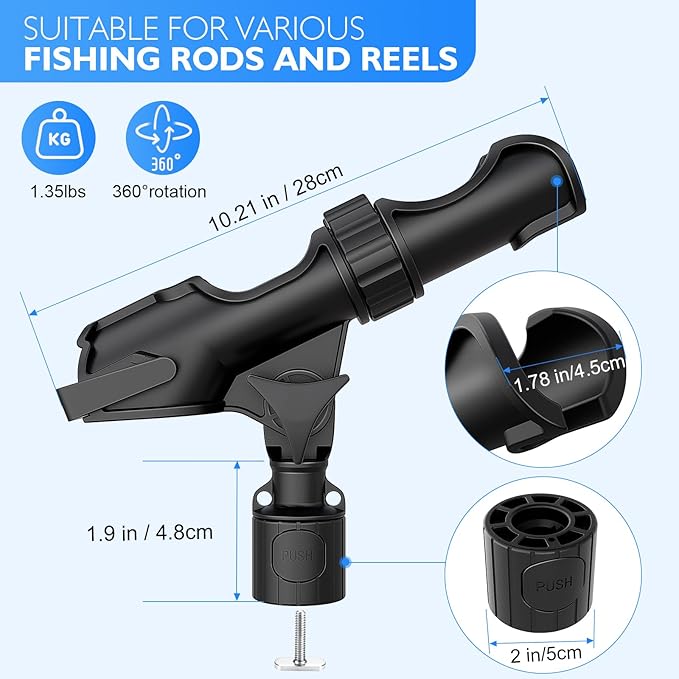 2 Pack Kayak Fishing Rod Holders - Large Size, Adjustable, Durable, Secure Track Mount for Kayak Canoe Anglers, Kayak Accessories