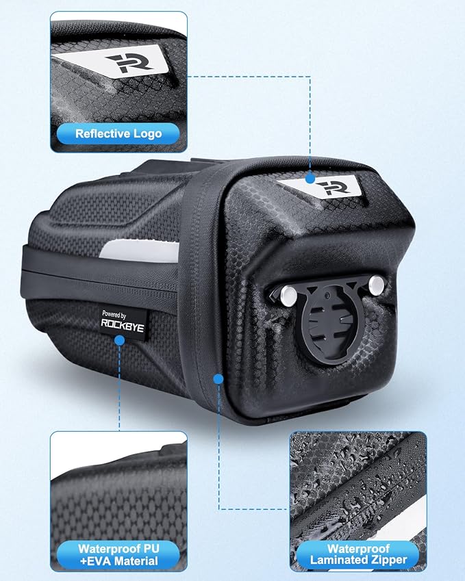 Bike Seat Bag, Expandable Bicycle Bag Under Seat, 3D Hard Shell Waterproof Bike Saddle Bag with Reflective Material, Self-Locking Zipper, Internal Pocket, 1.6-2L