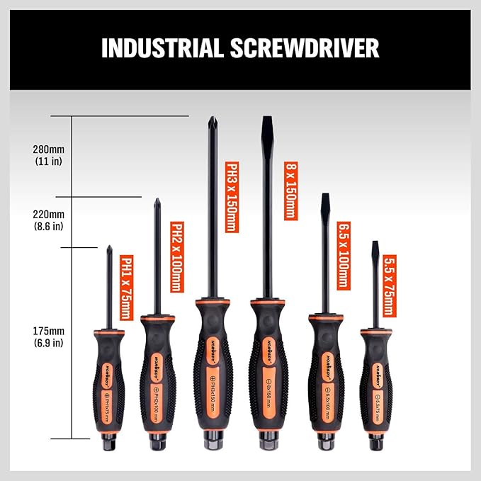 HORUSDY 6-Pieces Magnetic Screwdriver Set, 3 Phillips and 3 Flat Head Tips Screwdriver for Fastening, Chiselling and Loosening Seized Screws (New Screwdriver Set) (Pack of 2)