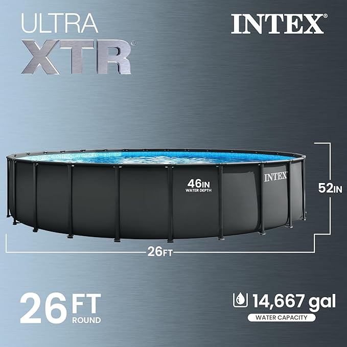 INTEX Ultra XTR 26 ft x 52 in Above Ground Pool Set, Round Swimming Pool with Steel Frame, 2800 GPH Sand Filter Pump, Ladder, Cover, & Ground Cloth
