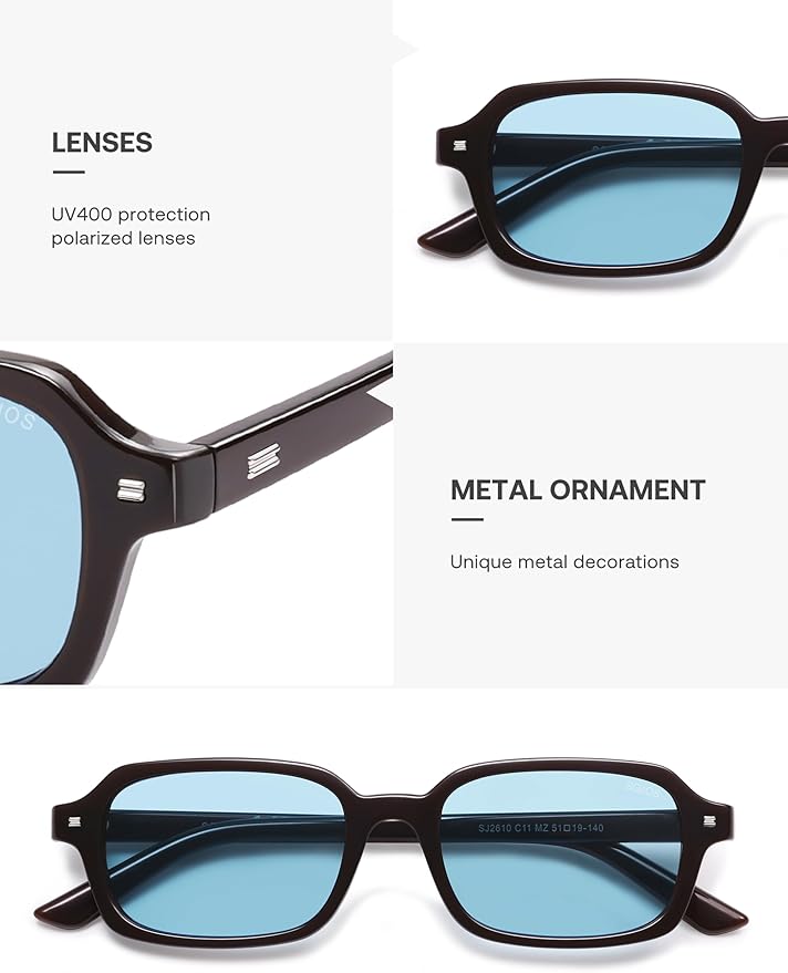 SOJOS Trendy Rectangle Polarized Sunglasses Womens Mens, Small Retro Fashion Thin Slim Square Sunnies SJ2610