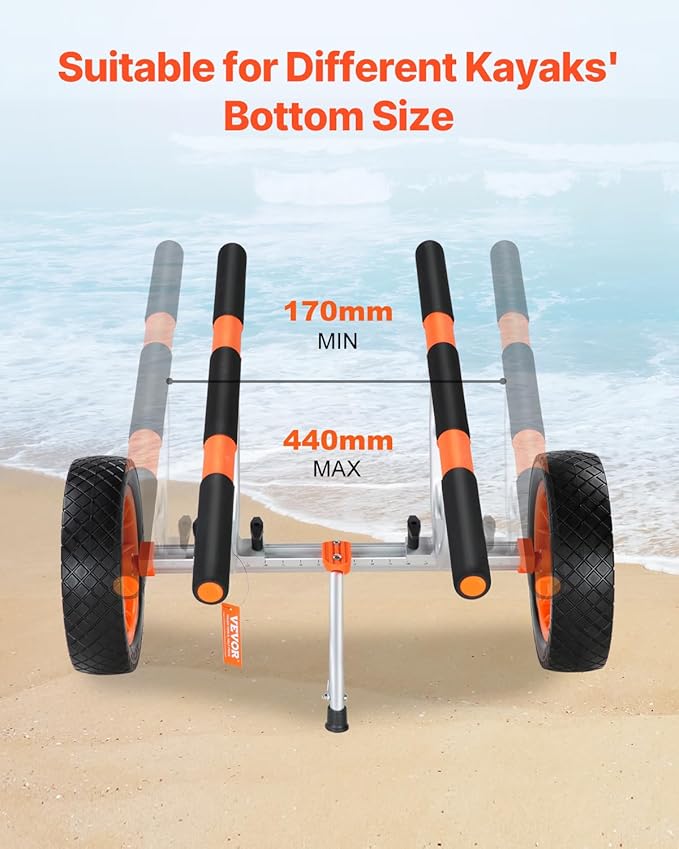 VEVOR Kayak Cart, Heavy Duty 450 LBS Load Capacity Kayak Trailer, Detachable Canoe Trolley Cart with Adjustable Width & Nonslip Support Foot, 12'' Solid Tires for Kayaks Canoes Float Mats Paddleboards