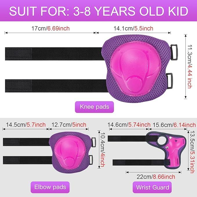 Wemfg Kids Protective Gear Set Knee Pads for Kids 3-14 Years Toddler Knee and Elbow Pads with Wrist Guards 3 in 1 for Skating Cycling Bike Rollerblading Scooter