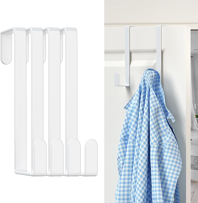 Updated 6" Over The Door Hooks(4 PCS) Fit Almost All Doors up to 1-3/4", Widen Metal Door Hanger for Hanging Towels, Clothes, Bags on Interior Door of Bathroom/ Closet/Bedroom/Pantry and Front Door