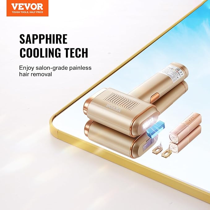 VEVOR Intense Pulsed Light (IPL) System Hair Removal, IPL Hair Removal for women and men, Permanent Sapphire Cooling Hair Removal Device for Nearly Painless Home Use, Auto/Manual Modes