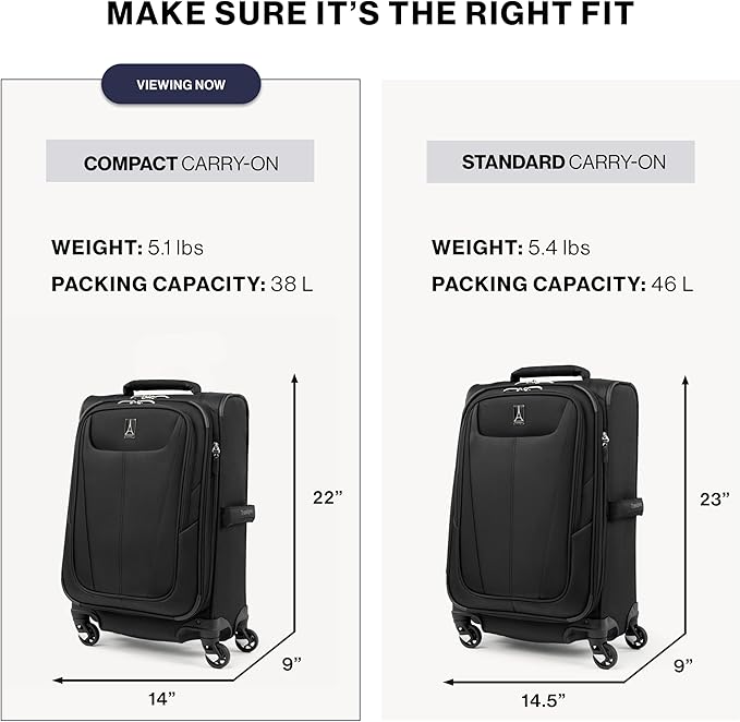 Travelpro Maxlite 5 ソフトサイド 拡張可能 スピナーホイール付きスーツケース, 軽量スーツケース, 男女兼用