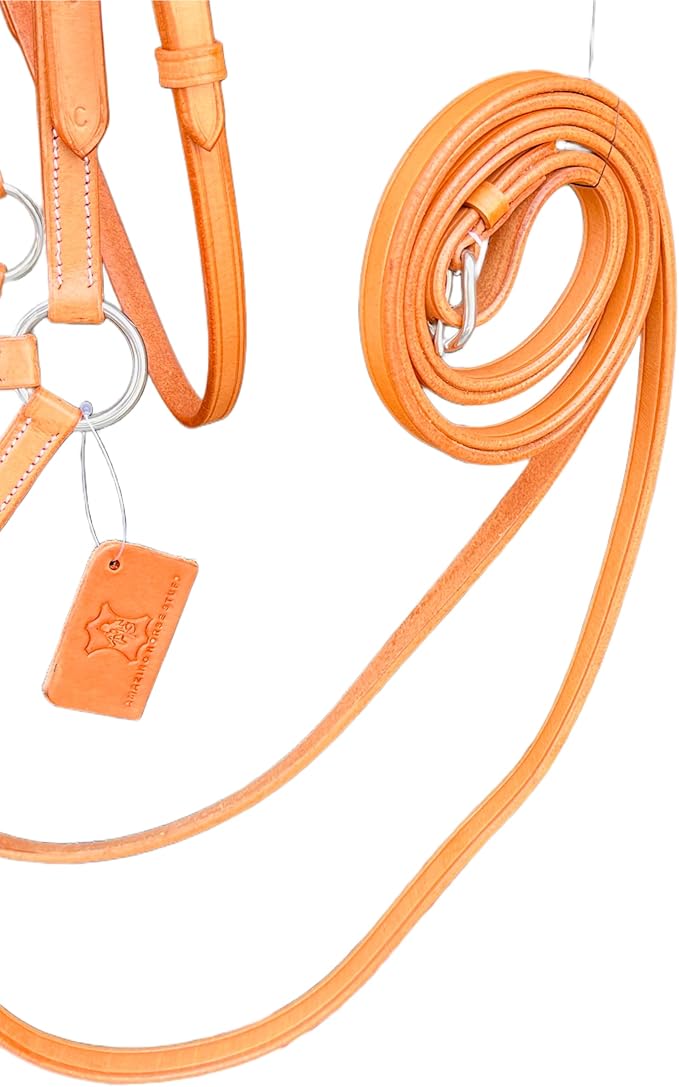Natural Toned Leather Sidepull Bitless Bridle with White Cow Soft Leather Padding | Full Leather reins | (Natural, Full)