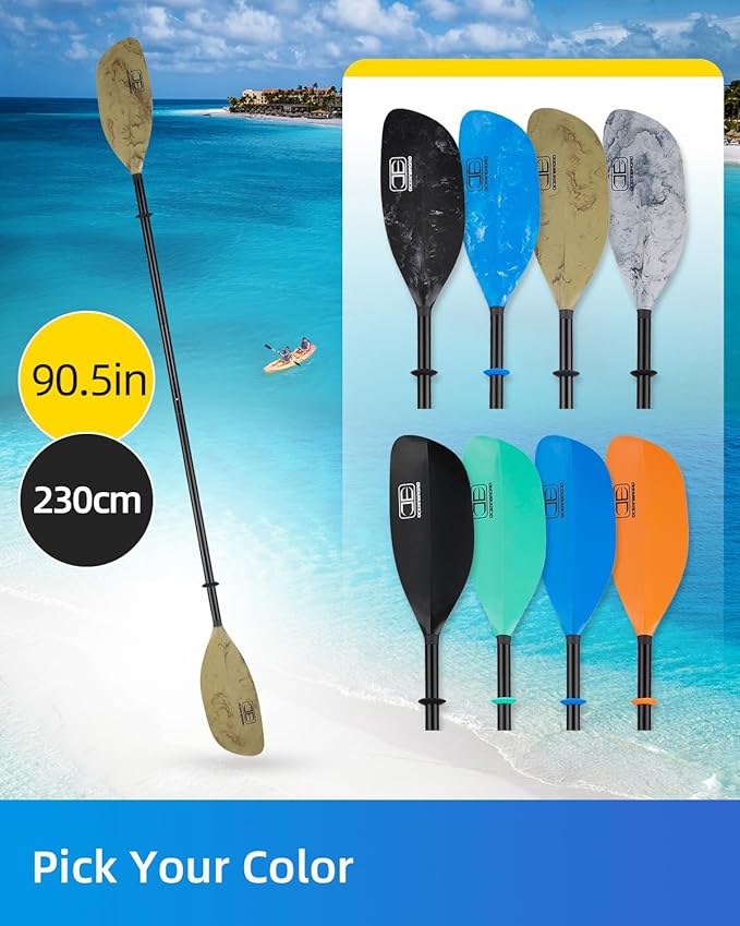 OCEANBROAD カヤックパドル 86インチ/218cm、90.5インチ/230cm アルミ合金シャフト 2ピースフロータブルカヤックオール カヤック、カヌー、ボート用