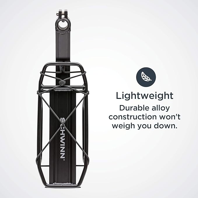 Schwinn Deluxe Alloy Rear Bike Rack, 20 lbs Capacity, Lightweight, Compact and Durable Construction, Fits Most Adult Bicycles, Cargo Options for Backpack, Gear & More, Bicycle Rack for Back of Bike