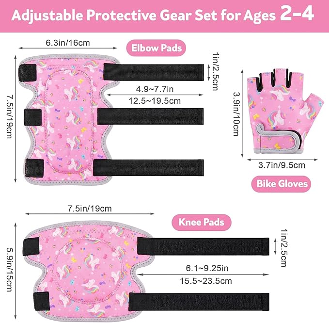 Soft Toddler Knee Pads and Elbow Pads Set with Bike Gloves, Non-Slip Toddler Knee Pads for Boys Girls 2-4 Years, Breathable Kids Protective Gear for Balance Bike, Scooter, Bicycle