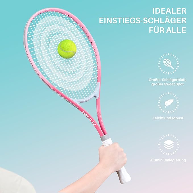 HIRALIY テニスラケット 大人初心者用2本セット - 27インチ 軽量アルミテニスラケットセット ボール3個＆キャリーバッグ付き - 振動吸収性＆ワイドスイートスポット 男女兼用 カップル向け