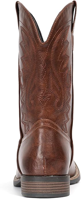IUV Cowboy Boots For Men with Wide Square Toe Western Retro Boot Durable Classic Fashionable Embroidered Pull On Slip Resistant Boots