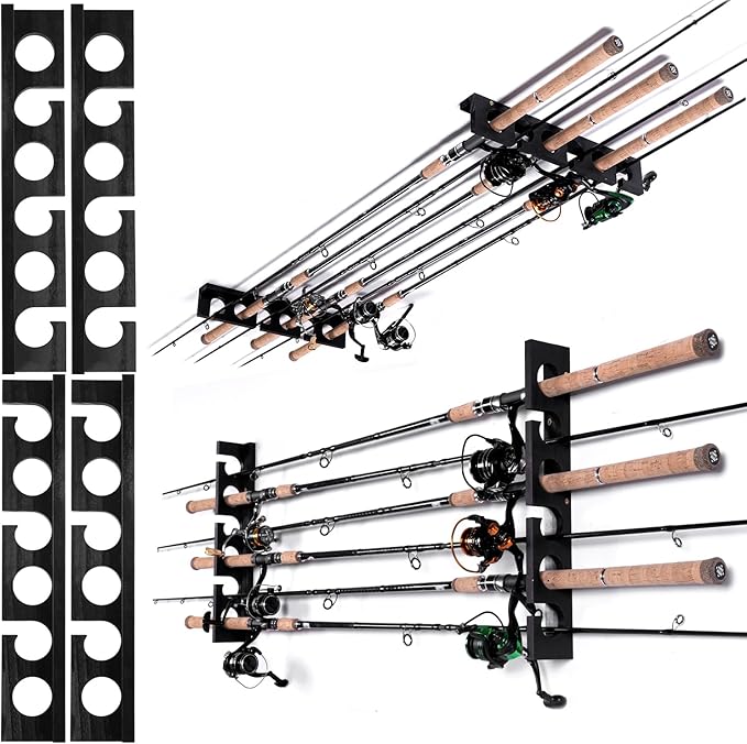 Ghosthorn Fishing Pole Rod Racks Wall or Ceiling Mounted Fishing Pole Rod Holders for Garage Storage Organizer Fishing Gear Equipment for Men Women