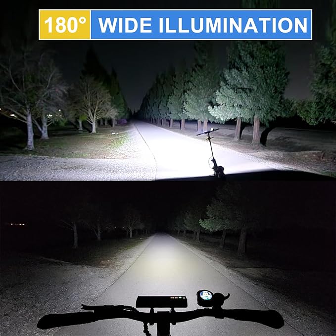Bike Lights, 17 LED 4800 Lumen Bicycle Light with 4 Modes, 10000mAh USB Rechargeable Bike Light, Bike Headlight with Digital Power Display, Wide Beam Bike Lights for Night Riding
