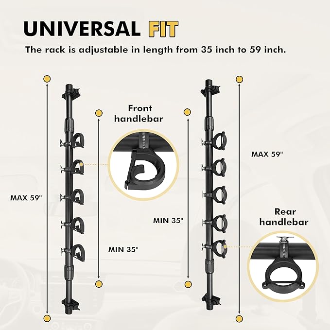 Hikeen Fishing Rod Holder for Car, Vehicle Fishing Pole Holder Roof Rack Inside,5 Rod Capacity, Heavy Duty Adjustable 28-59 Inch, Fishing Rod Carrier Pole Storage for Trucks,SUV, Wagons, Van
