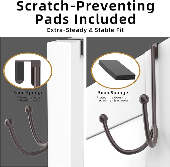 HFHOME 2Packs Over The Door Double Hanger Hooks, Metal Twin Hooks Organizer for Hanging Coats, Hats, Robes, Towels- Brown