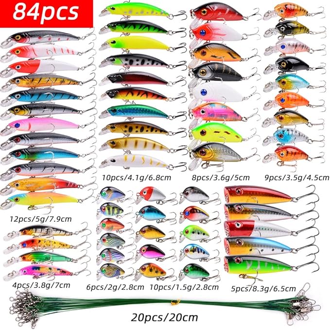 Aorace Fishing Lures Kit Mixed Including Minnow Popper Crank Baits with Hooks for Saltwater Freshwater Trout Bass Salmon Fishing