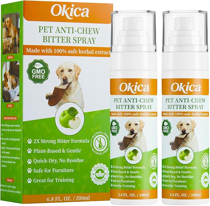 2 Bottles Bitter Apple Spray for Dogs - No Chew Spray for Dogs to Stop Barking Marking and Nibbling - Natural Ingredients Dog Repellent Spray for Furniture and Your Belongings