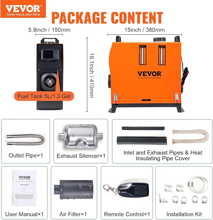 VEVOR 8KW Diesel Heater All in One, Diesel Air Heater with Bluetooth App Control, Portable Parking Heater Automatic Altitude Adjustment Max 18045 ft, Remote Control and LCD, for Vehicles and Indoors