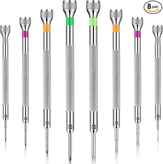 Chumia 8 Pieces Precision Watch Screwdriver Set, 1.4-2.0 mm Micro Jewelers Repair Screwdriver Set for Eyeglasses Jewelry Work, Electronics Repair(Flathead, Phillips)