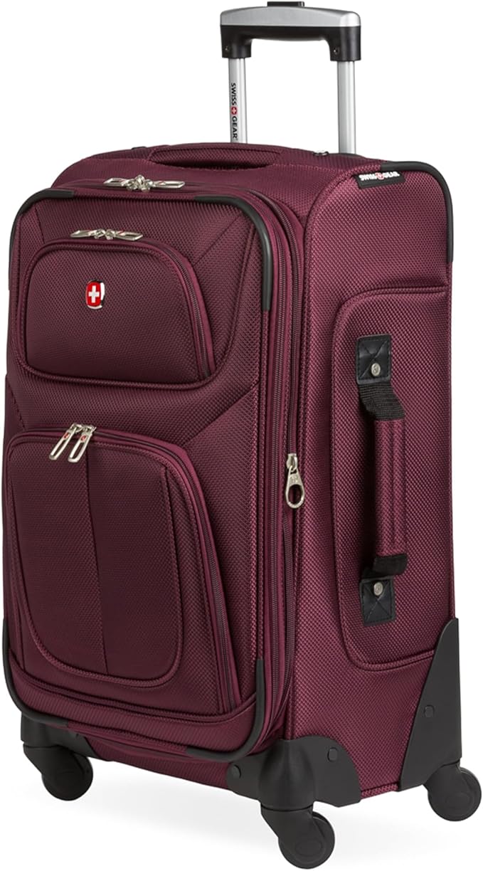 SwissGear Sion ソフトサイド 拡張可能ラゲージ – 360度回転ホイールと格納式ハンドル付き機内持ち込み用スーツケース – 21インチ、1～3泊の旅行に最適 – メルロー
