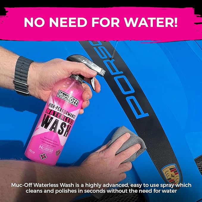 Muc-Off High Performance Waterless Bike Wash 750ml (Pack of 2) | Spray & Wipe Bike Cleaner | No Water Needed | Safe on Carbon Fibre | Cleans & Polishes with a Streak-Free Finish