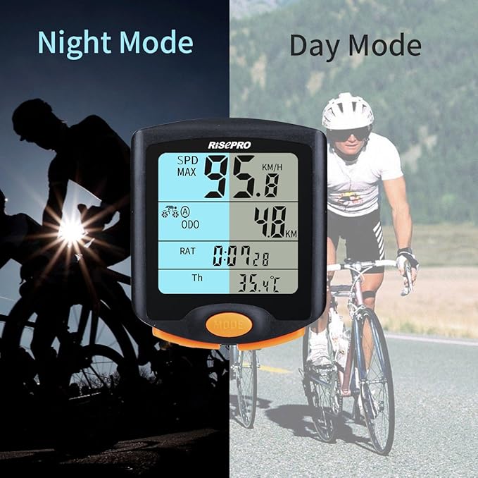 Bike Computer, RISEPRO® Wireless Bicycle Speedometer Bike Odometer Cycling Multi Function Waterproof 4 Line Display with Backlight YT-813