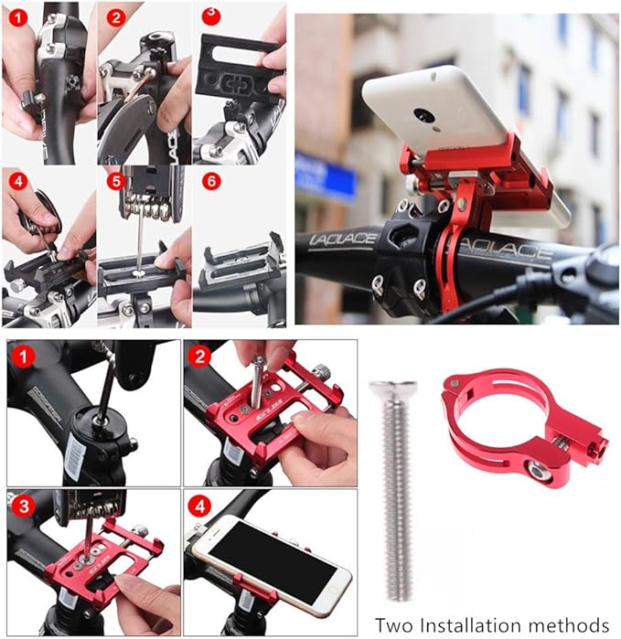 GUB Bicycle & Motorcycle Phone Mount, Aluminum Alloy Universal Bike Handlebar Phone Mount Holder Adjustable Compatible with iPhone X XR Xs 7s 8 Plus,Compatible with SamsungS9/S8/Note5/4 (Black)