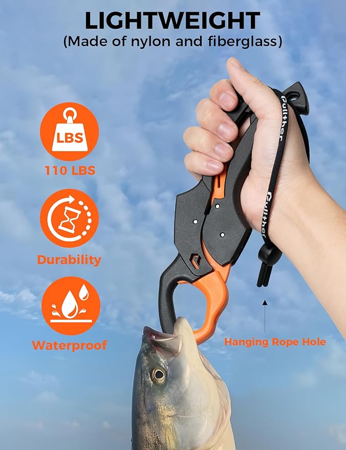 Fish Gripper 9.2",Muti-Function Line Cutter Fishing Pliers, Saltwater Fishing Tool Kit,Fishing Gear with Fishing Lanyard