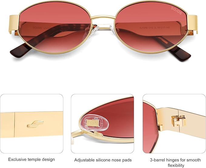 SOJOS Retro Oval Sunglasses for Women Trendy Classic Shades UV400 Protection SJ1256