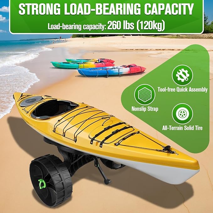 Kayak Cart, Kayak Dolly Cart with Puncture Free Wheels Kayak and Canoe Roller Cart - Kayak Trolley cart with Adjustable Straps