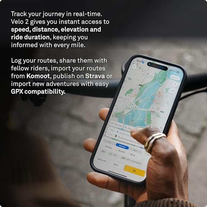 Beeline Bike GPS Computer - Velo 2 | Wireless Global Navigation Map | Weatherproof & 11+ Hours Battery Life | USB Charging | Sat Nav for Cycling with a Strap Mount Included | Glove Friendly