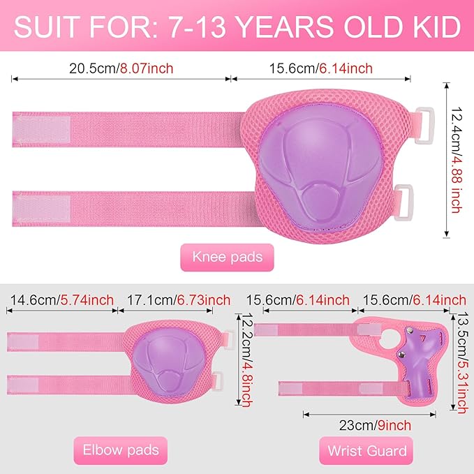 Wemfg Kids Protective Gear Set Knee Pads for Kids 3-14 Years Toddler Knee and Elbow Pads with Wrist Guards 3 in 1 for Skating Cycling Bike Rollerblading Scooter