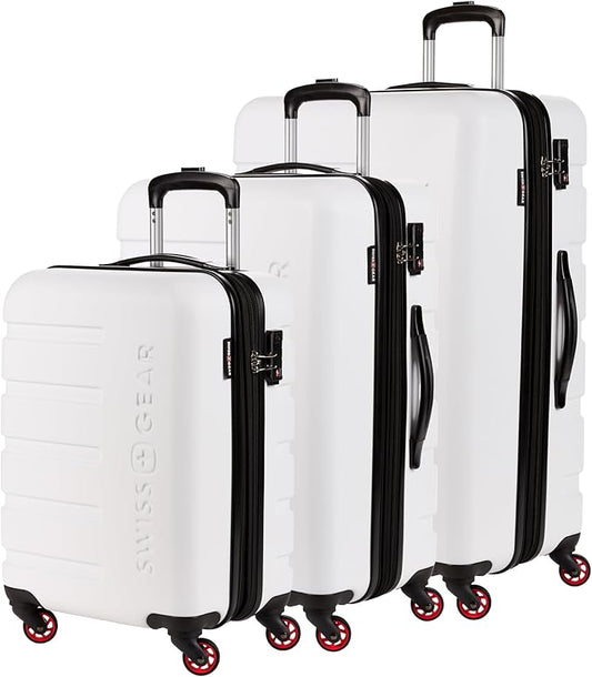 SwissGear 7366 Signature Hardside Expandable Luggage with Spinner Wheels, TSA Lock, Cup-Holder, White, 3-Piece Set (19/23/27)