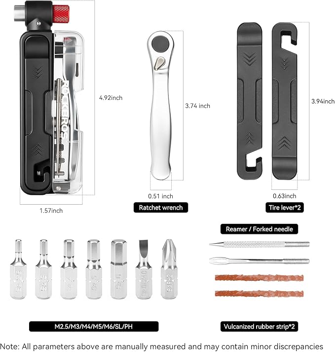 ROCKBROS Bike Tool Kit, Portable Bike Multitool with 7 Magnetic Bits, Ratchet Wrench & CO2 Inflator Nozzle, Bike Tire Repair Kit with Tire Levers for Road and MTB Emergency