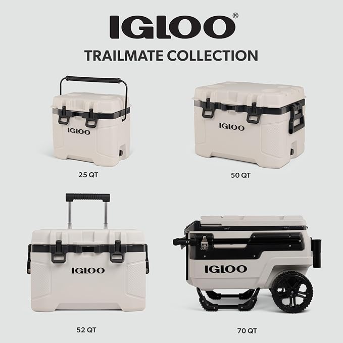 Igloo Trailmate 52QT ホイールクーラー、断熱ハードシェルアイスチェスト、ボーン