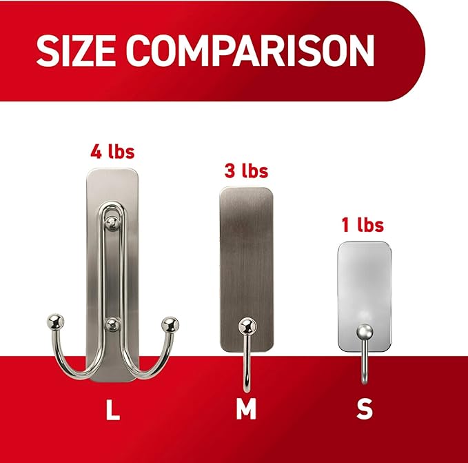 Command Large Double Bathroom Wall Hook, Damage-Free Hanging with Adhesive Strip, Great for Hanging Bath Towels, 1 Satin Nickel Wall Hook and 1 Water-Resistant Strip, Holds up to 4 lb