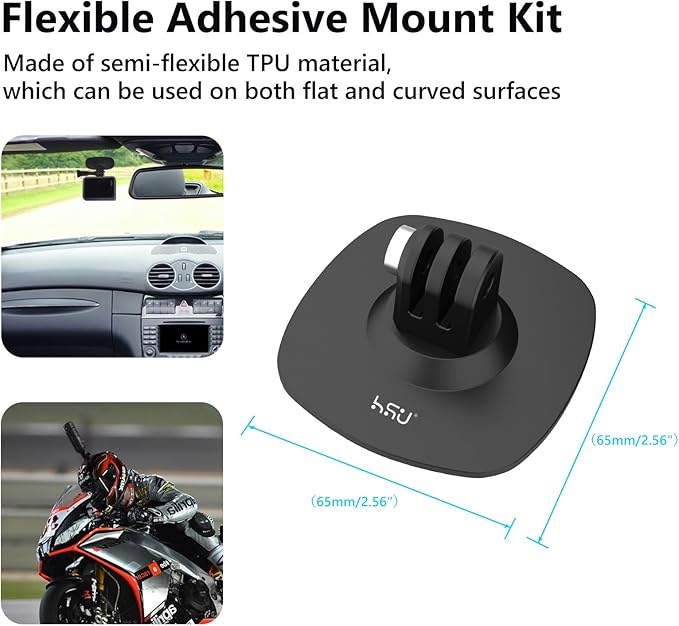 HSU Flexible Adhesive Mount Kit, 3M Helmet Adhesive Sticky Mounts Compatible with Insta360 X4 X3 X2 X One RS, GoPro Hero 12/11/10/9/8/7, GoPro Max, DJI Osmo Action Sports Camera Accessories