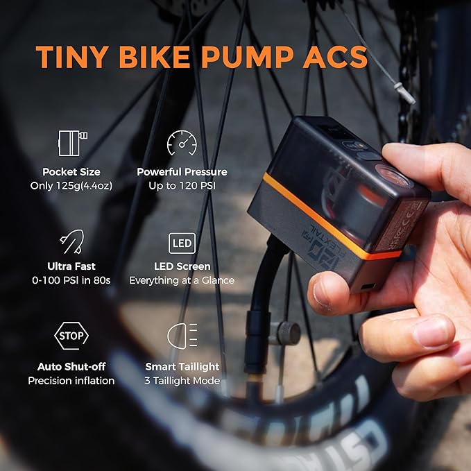 FLEXTAILGEAR Mini Portable Bike Tire Pump with Digital Gauge & Taillight, 120&130 PSI Electric Bicycle Pump, Presta and Schrader Valves, for Road, Mountain Bikes, Motorcycle, Balls