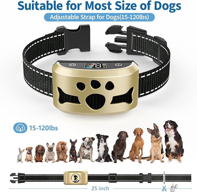 Anti-Bark Collar for Medium Large Dogs, Anti Barking Dog Collars Device with 8 Sensitivities, 4 Adjustable Modes Beep & Vibration, IP67 Waterproof Training Collar for Dogs 15-120lbs Outdoor Home, Blue