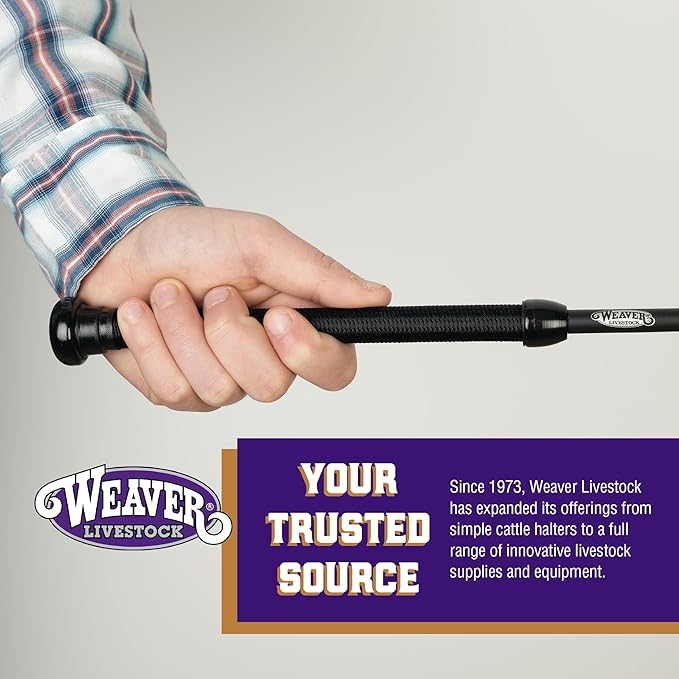 Weaver Livestock Basic Pig Show Whip, Hog Livestock Whip with Braided Nylon Handle, Leather Popper, Lightweight Braided Shaft